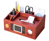 Bamboo Wood Multi-Function Desktop Tissue Box Cover Perpetual calendar Remote Control Holder Storage Box