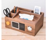 Bamboo Wood Multi-Function Desktop Tissue Box Cover Perpetual calendar Remote Control Holder Storage Box