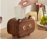 Black Walnut Wooden Decorative Cat Shape Tissue Box