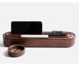 Black Walnut Wooden Pen Pencil Case Phone iPad Holder Stationery Box Storage