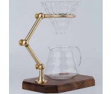 Brass & Wooden Pour Over Drip Coffee Maker Dripper Stand,Black Walnut Base