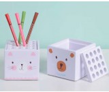 Cartoon Bear & Kitten Face  Pen Display Stand 16-Slots Pen Pencil Holder