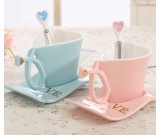 Ceramic Heart-Shaped Coffee Mug with Saucer 