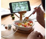 Ceramic Lazy Seeds Snacks fruit Plate With Bamboo Mobile phone holder 