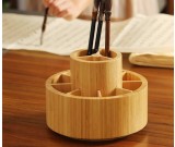 Circular Bamboo and Wood Rotating Pen Holder