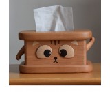 Cute Big Eyes Cat Wooden Tissue Box, Home Office Decoration
