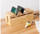 Desktop Wooden Power Outlet Organize Storage Box Wood Phone Holder