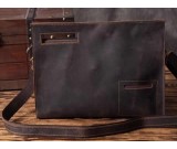 Retro Genuine Leather Business Portfolio Briefcase A4 Paper File Document Organizer 