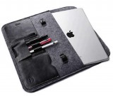 Gray Felt Case Leather Front Bag Magnetic Button Sleeve for Apple 12"MacBook /13.3" MacBook Pro 