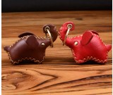 Handmade Genuine Leather Elephant Style Keychain Key Ring, 2 Piece Set