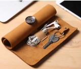 Leather Roll Up Style Cable Travel Organizer  For Cable Earphone Charger 