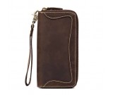 Mens Genuine Leather Cowhide Checkbook Organizer Double Zipper Long Wallet