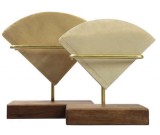 Modern Brass Coffee Filter Holder With Wooden Base