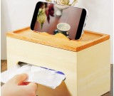 Multifunctional Pure Wood Tissue Box, Mobile Phone Holder