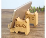 4pcs Natural Wooden Mobile Phone Holder Universal Dock With Dog Face for Android Smartphone, Iphone Mobile Phone,Accessories Desk