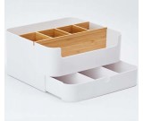 Plastic & Bamboo  Office Wooden Desk Organizer  Desktop Makeup Organizer 