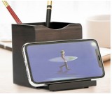 Retro Office Wooden Square Pen Holder With Phone Holder
