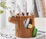 Rabbit Bird Tree Stump Pen Holder