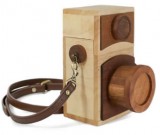 Retro Wooden Camera Small Crossbody Cell Phone Purse Wallet With Shoulder Strap