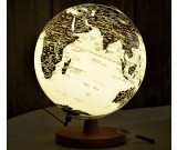 Rotating LED World Globe Map Table Lamp with Wood Base, 25cm Diameter