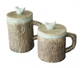 Tree Bark Ceramic Coffee Mug with Bird On Lid