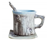 Tree Bark Ceramic Coffee Mug With Saucer