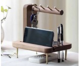 Black Walnut Wooden Key Rack Desk Organizer  Pen Pencil Holder Phone Stand Holder