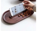 Wooden Dessert Tray Cookie Snack Nut Serving Dish  with Cellphone Holder 