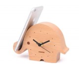 Wooden Elephant Desk Clock With Cell phone Stand