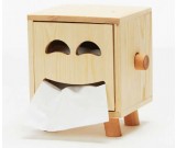  Wooden Smiley Face Tissue Box,Natural wood color