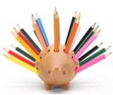 Wooden Hedgehog Pen Pencil Holder Desk Organizer