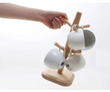 Wooden Mug Tree Rack Stand with 6 Storage Hooks