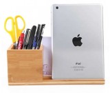 Bamboo Wooden Office Desk Organizer Pen and Pencil Holder , Phone and Tablet Holder