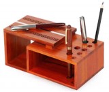 Rosewood Wooden Office Home Pen Pencil Holder Desk Stationery Storage Box Collection Caddy For Pen / Pencil / Cell Phone / Remote Control 