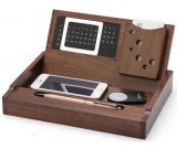 Wooden Multi-function Desk Stationery Organizer Storage Box With Perpetual Calendar