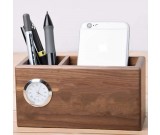 Bamboo Wood Wooden Desk Organizer Container for Desktop, Remote Controllers, Office Supplies, Pens Pencils, Makeup Brushes (2 compartments)