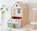 Wooden Small House Tissue Box with Drawer Storage Box