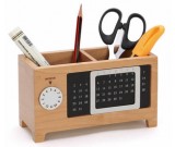 Wooden Struction Multi-function Desk Stationery Organizer Storage Box With Perpetual Calendar