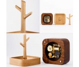  Wooden Tree Music Box Bracelet Necklace Jewelry Organizer Hooks Rack Stand