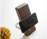 Black Walnut Brass Wood Phone Holder