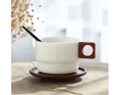 Brief Art Ceramic Coffee Cup With Wooden Handle