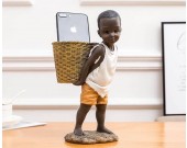 African Little Boy Back Basket Mobile Phone Holder Storage Pen Holder