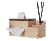 3 Compartment Bamboo Wood Organizer Caddy Tissue Holder, Remote Control