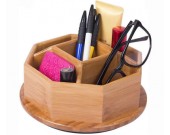 360 Degree Bamboo Wooden Rotation Office Supplies Storage Container 