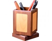 Classic rotating black walnut wooden square office organize pen holder