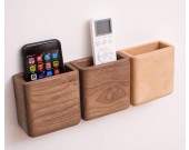Creative wooden wall-mounted remote control phone storage box