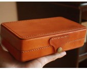 Classic Top Layer Cowhide Mini Suitcase Bank Card Organizer Wallet Pencil Case Storage Bag