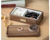 Brief Black Walnut Wood Ring Necklace Jewelry Organize Storage Box