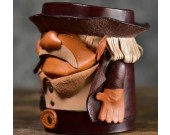 Funny Bearded Old Man Handmade Cowhide Leather Organize Pen Holder