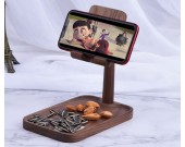 Adjustable Angle Black Walnut Wood Phone Holder Beech Key Storage Tray